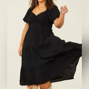 ARULA Romantic Black Puff Sleeve Dress